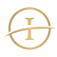 A gold circle with a horizontal line crossing through it, intersecting a vertical line and a capital letter "I" in the center, on a black background.
